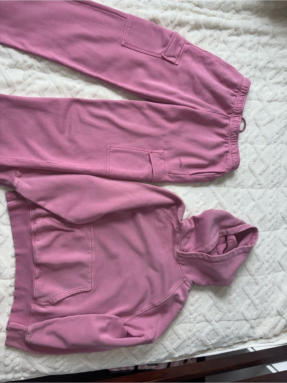 aritzia sweatfleece hoodie and sweatpants mega fit dusty mauve-pink set